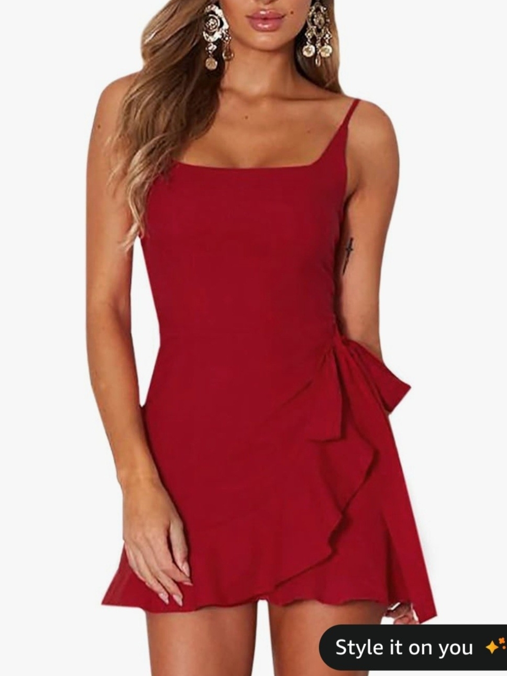 Red Spaghetti Strap Ruffle Dress XL